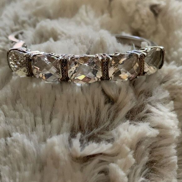 Sterling Silver & Clear Stone Bracelet Stamped: 925 China Stainless Steel Hinge - Picture 3 of 8